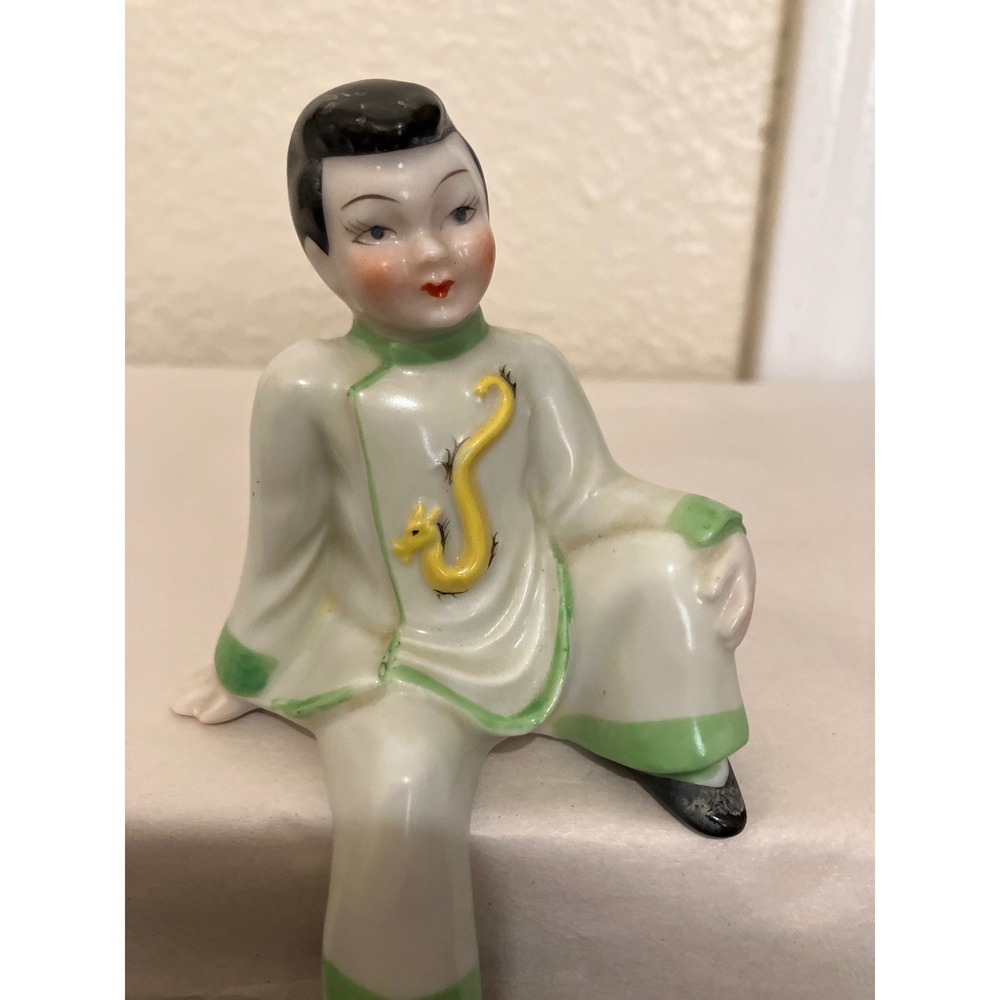 Vintage Made in Occupied Japan Porcelain Boy Shelf Sitter Dragon Figurine 3.25"